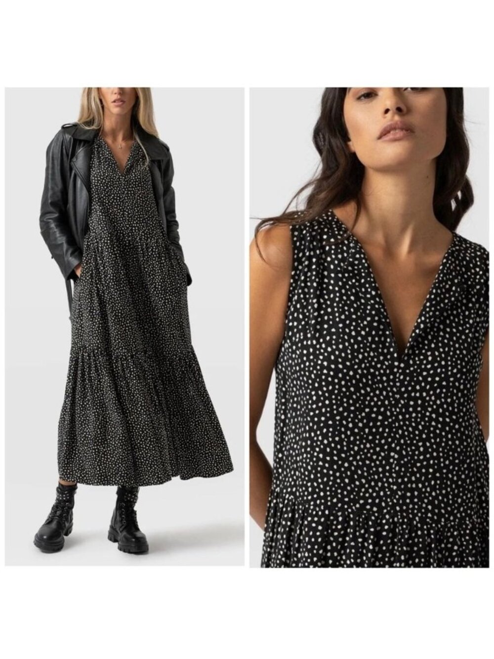 NWT Saint + Sophia Greenwich Dress Black Spot Sz 14 Midi Tiered